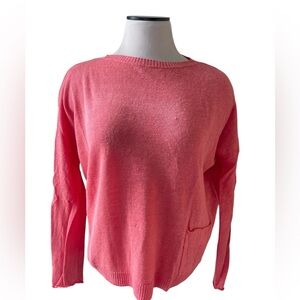EILEEN FISHER Slub Linen Lightweight‎ Oversized Coral Crewneck Sweater Size XS